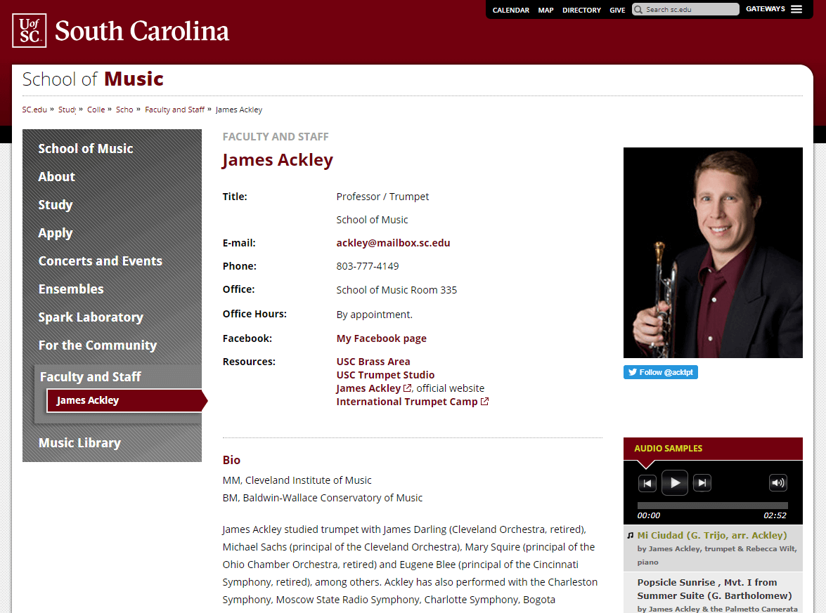 Modern Campus customer University of South Carolina uses Omni CMS Faculty DIrectory module on its website.