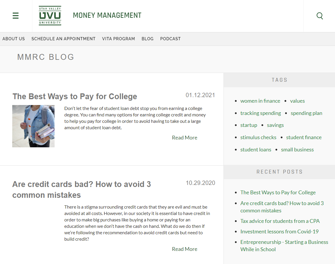 Utah Valley University uses Omni CMS Blogs module.
